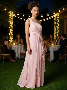 NWT Blush Pink One Shoulder Chiffon Maxi Dress Size 2 Bridesmaid Formal Dress